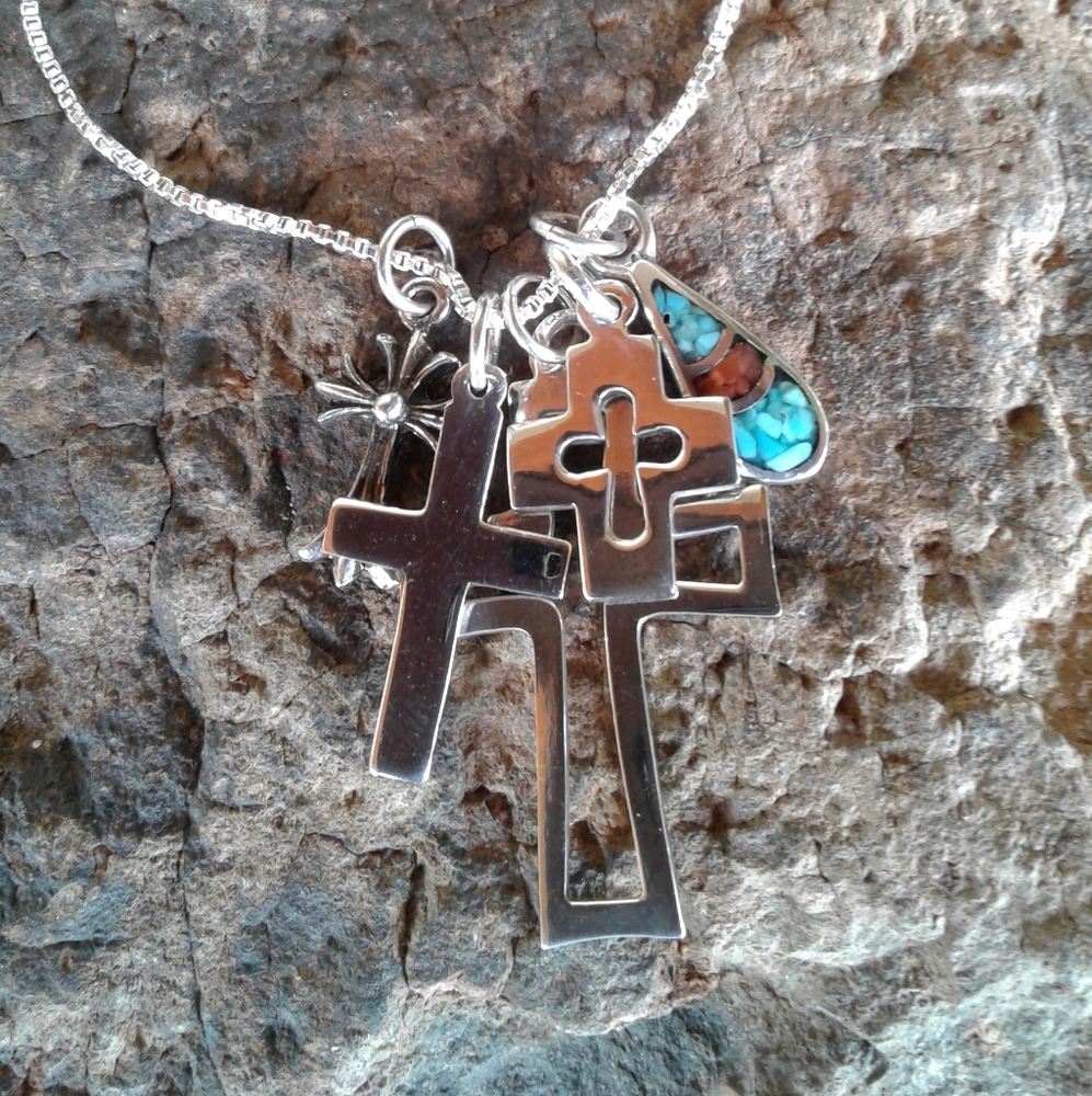 Sterling Silver Cross Charms NECKLACE - Picture 5 of 15